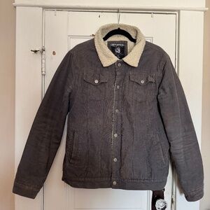Cozy‎ Rugged Americana Sz S Grey Corduroy Jacket  Sherpa Lined